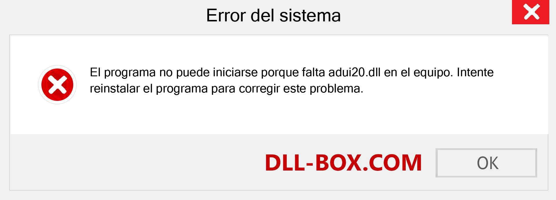 ¿Falta el archivo adui20.dll ?. Descargar para Windows 7, 8, 10 - Corregir adui20 dll Missing Error en Windows, fotos, imágenes