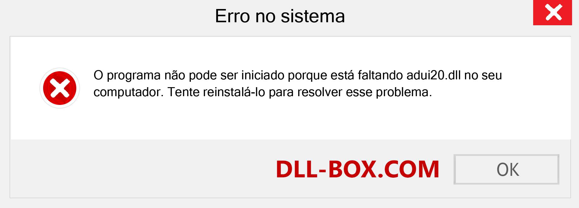 Arquivo adui20.dll ausente ?. Download para Windows 7, 8, 10 - Correção de erro ausente adui20 dll no Windows, fotos, imagens